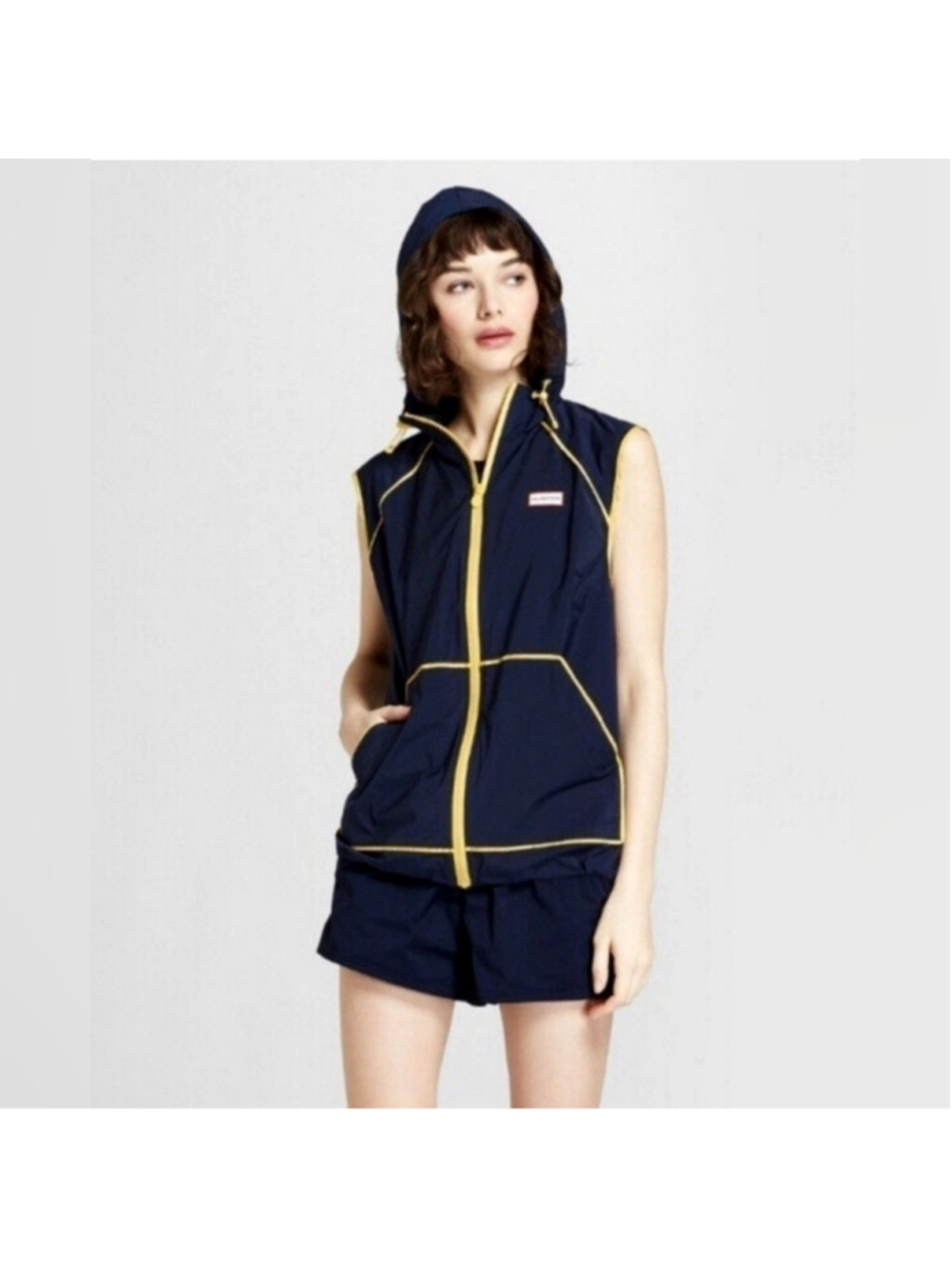 Hunter X Target Collab Zip Up Hooded Rain Vest In Navy And Yellow Size Small NWT